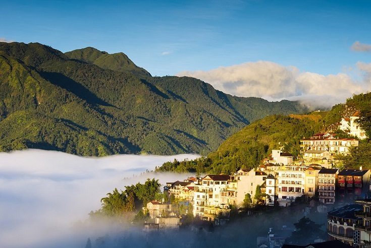 Sapa town in the mist